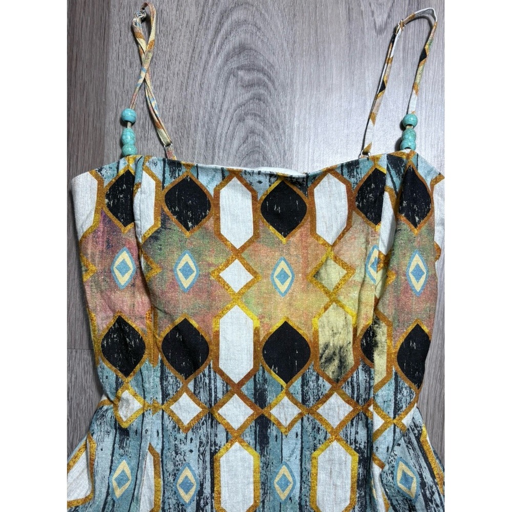 $495 CHRISTIAN LACROIX Linen Printed Mini Alexis Fringe Dress Festival Boho S - Picture 5 of 14
